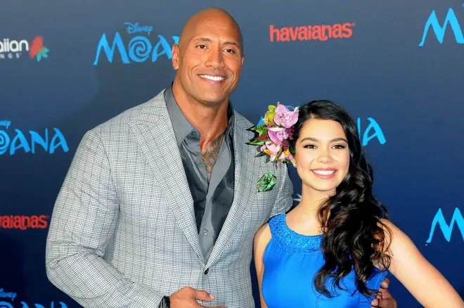 Dwayne Johnson and Auli'i Cravalho at the premiere for Moana in 2016