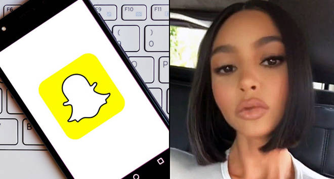 Snapchat logo is seen displayed on a smartphone/Kim Kardashian Snapchat selfie.