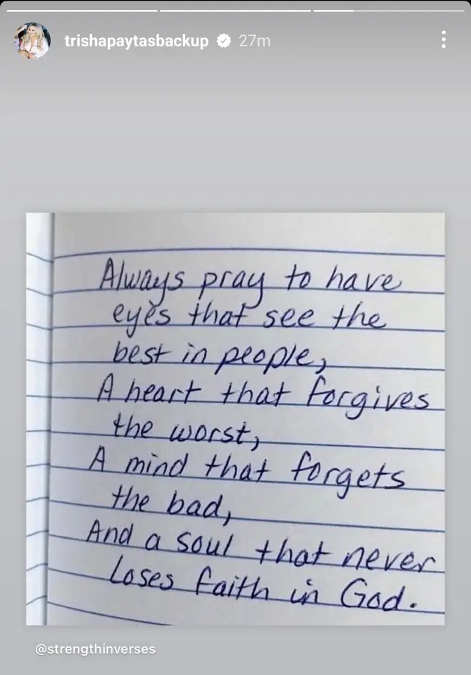 The quote Trisha Paytas shared to her Instagram story