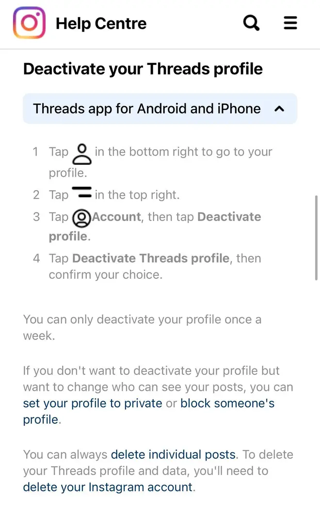 Instagram users will have to delete their whole Instagram account if they want to delete their Threads