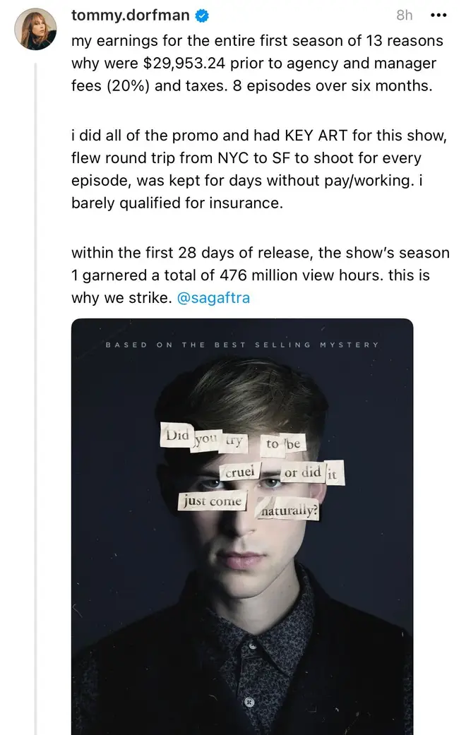 Tommy Dorfman shares how much she earned for 13 Reasons Why season 1
