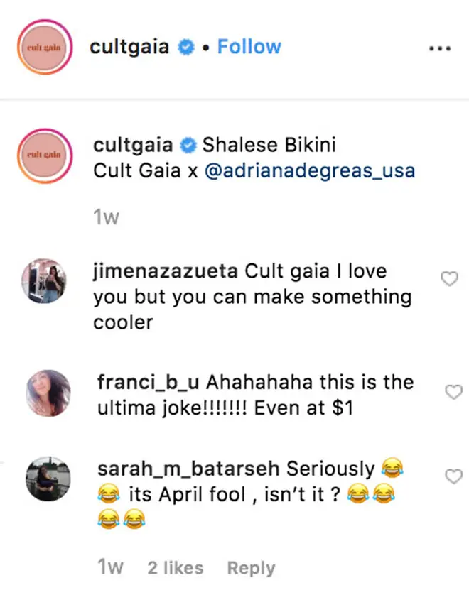 Cult Gaia's Instagram comments.