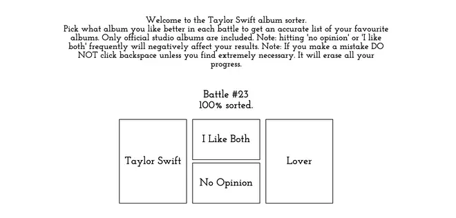 Are there Taylor Swift song sorters for each album?