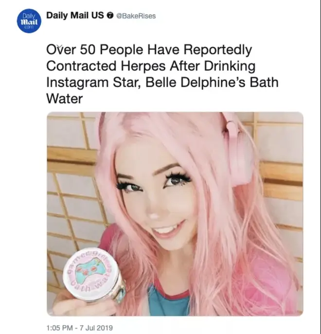 Belle Delphine responds to 'claims' that her bath water caused herpes -  PopBuzz