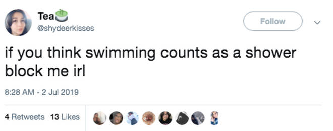 Swimming counts as a bath/shower reaction