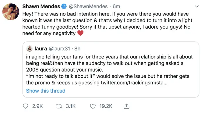 Shawn Mendes responds to fans who called him out after Q&A