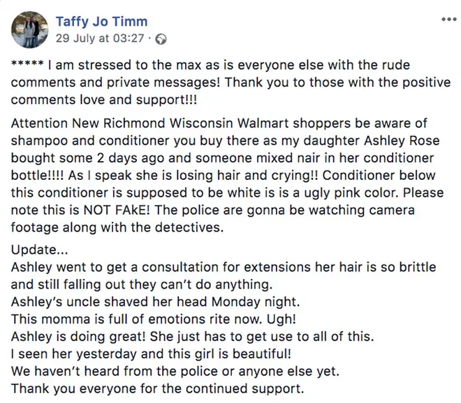Taffy Jo Timm's Facebook post.