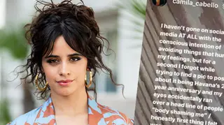 Camila Cabello is seen wearing pants and belted coat Johanna Ortiz on June 18, 2019, Instagram Story.