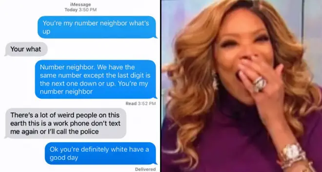 Number neighbour text messages, Wendy Williams laughing.