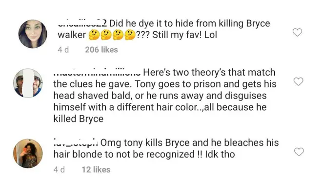 Tony killed Bryce fan theories on Instagram