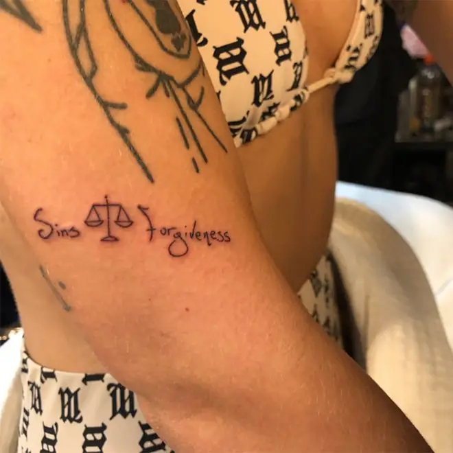 Halsey&squot;s "Sins Forgiveness" Libra Tattoo.