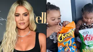 Khloe Kardashian walks the red carpet at the official grand opening party for Mohegan Sun's new ultra-lounge, Chicago West and True Thompson eating Cheetos.