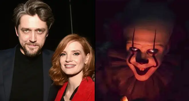 Andy Muschietti and Jessica Chastain pose backstage at CinemaCon 2019 Warner Bros. Pictures, Pennywise