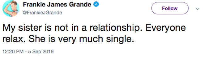 Frankie Grande tweets Ariana is single