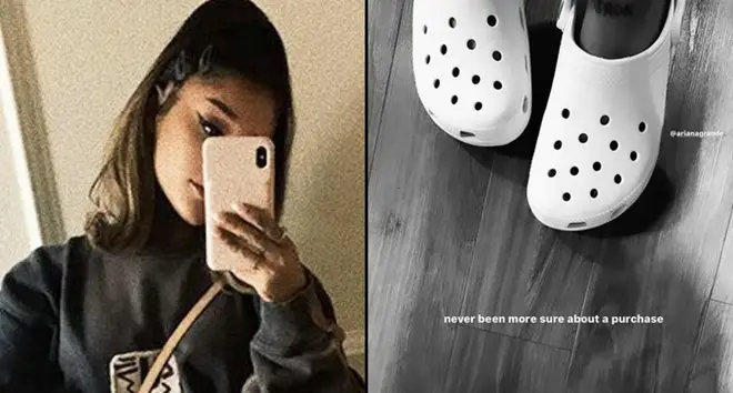 Ariana Grande selfie, Crocs Instagram Story with Courtney Chipolone.