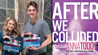 Hero Fiennes Tiffin and Josephine Langford celebrate After filming