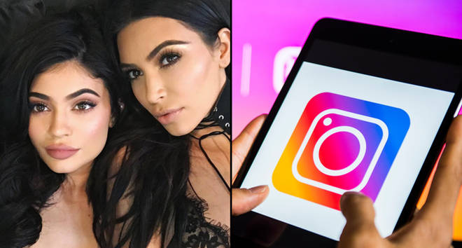 Kim Kardashian and Kylie Jenner, A man holds an Apple iPad Mini as he uses Instagram app.
