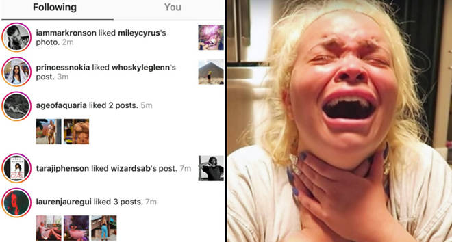 Following activity tab on Instagram, Trisha Paytas crying.