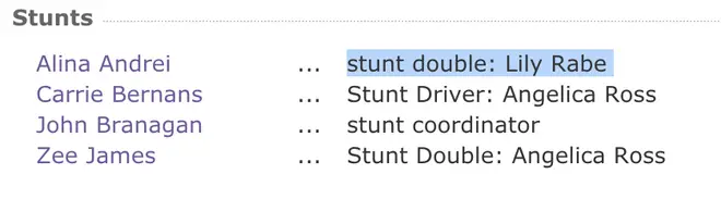 A stunt double has been listed for Lily Rabe on AHS on IMDb