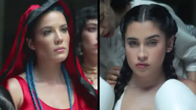 Halsey and Lauren Jauregui in the Strangers video