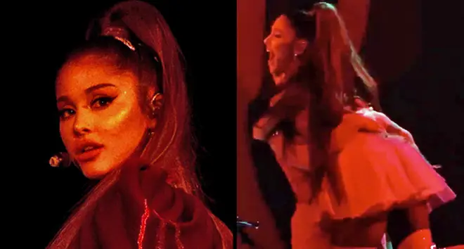 Ariana Grande performs on stage during her "Sweetener World Tour".